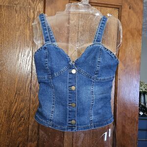 NWT Bebe Denim Corset Top Bustier Sweetheart Neckline Blue Jean Stretch Jr Small